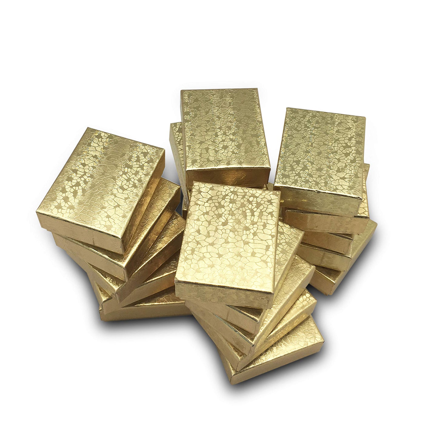 2 1/8" x 1 5/8" x 3/4" Gold Cotton Filled Paper Box