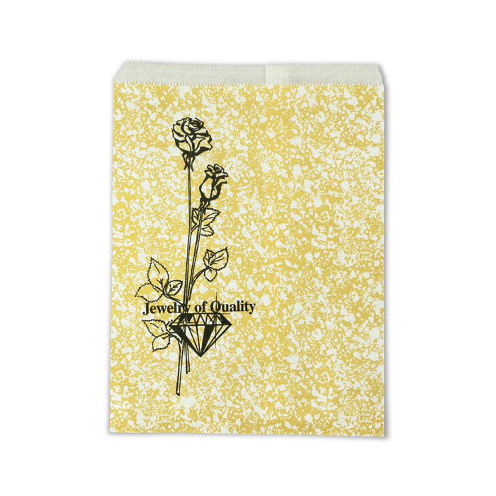 5" x 7" Gold Flat Paper Merchandise Bags with Vintage Rose Art for Jewelry or Small Gifts