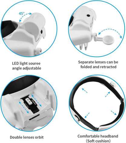 Hands-Free LED Headband Magnifier Glasses