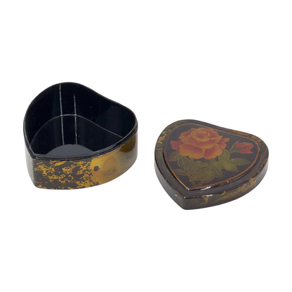 Heart-Shaped Lacquer Trinket Box with Rose Design