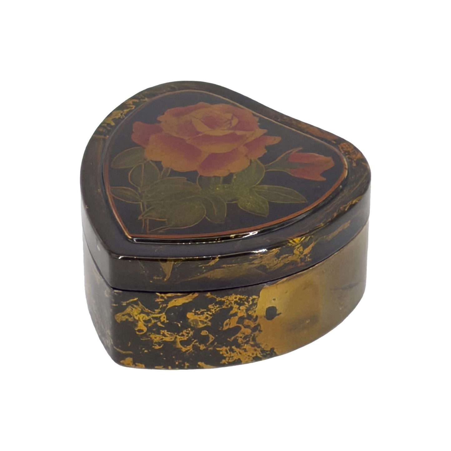 Heart-Shaped Lacquer Trinket Box with Rose Design
