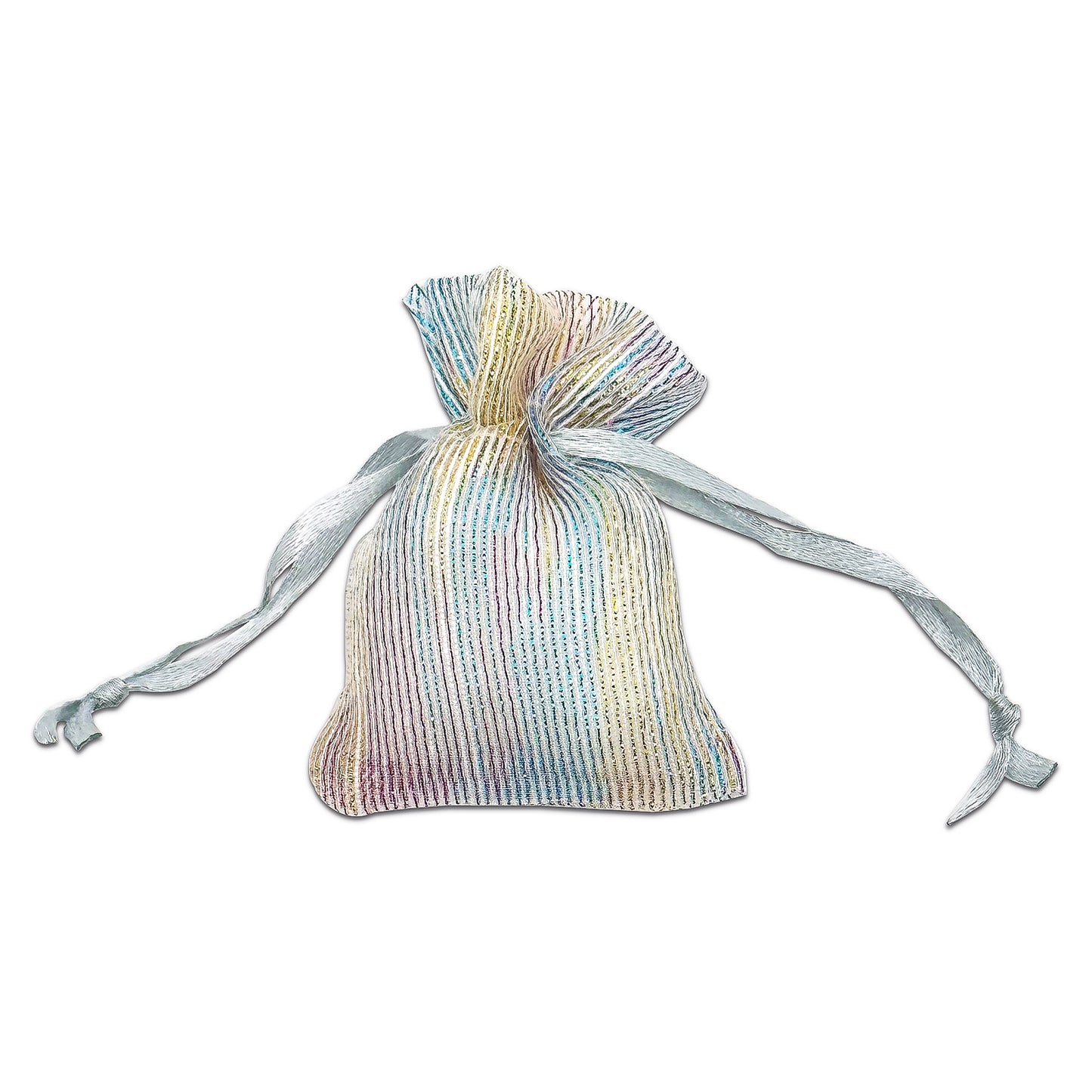 Iridescent Striped Weave Organza Drawstring Pouch Gift Bags