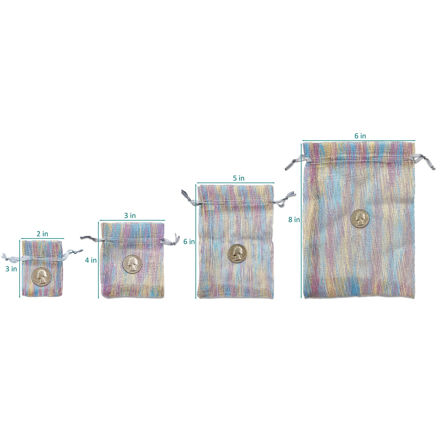 Iridescent Striped Weave Organza Drawstring Pouch Gift Bags