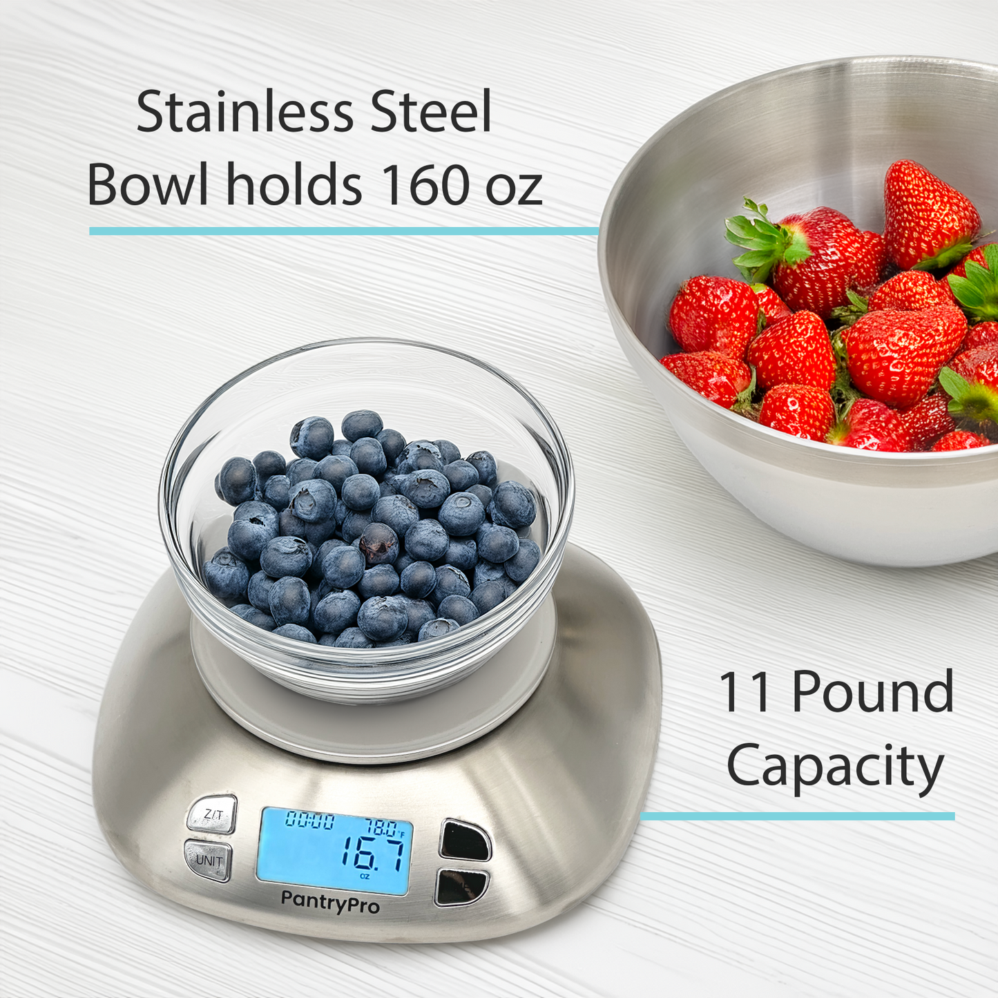 PantryPro 12 lb Capacity Stainless Steel Digital Kitchen Scale with Bowl