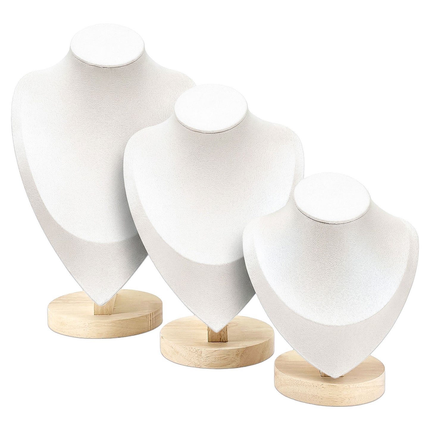 7" Light Beige Suede Wood Base Necklace Bust Display