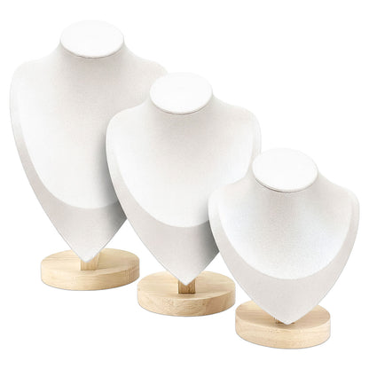 11 1/2" Light Beige Suede Wood Base Necklace Bust Display