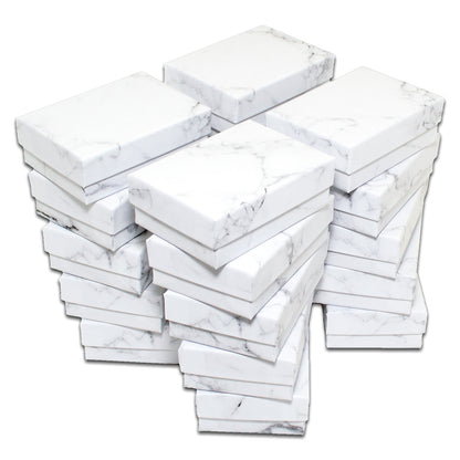 2 5/8" x 1 5/8" x 1" Marble White Cotton Filled Paper Box