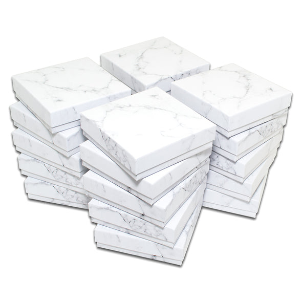 3 1/2" x 3 1/2" x 1" Marble White Cotton Filled Paper Box