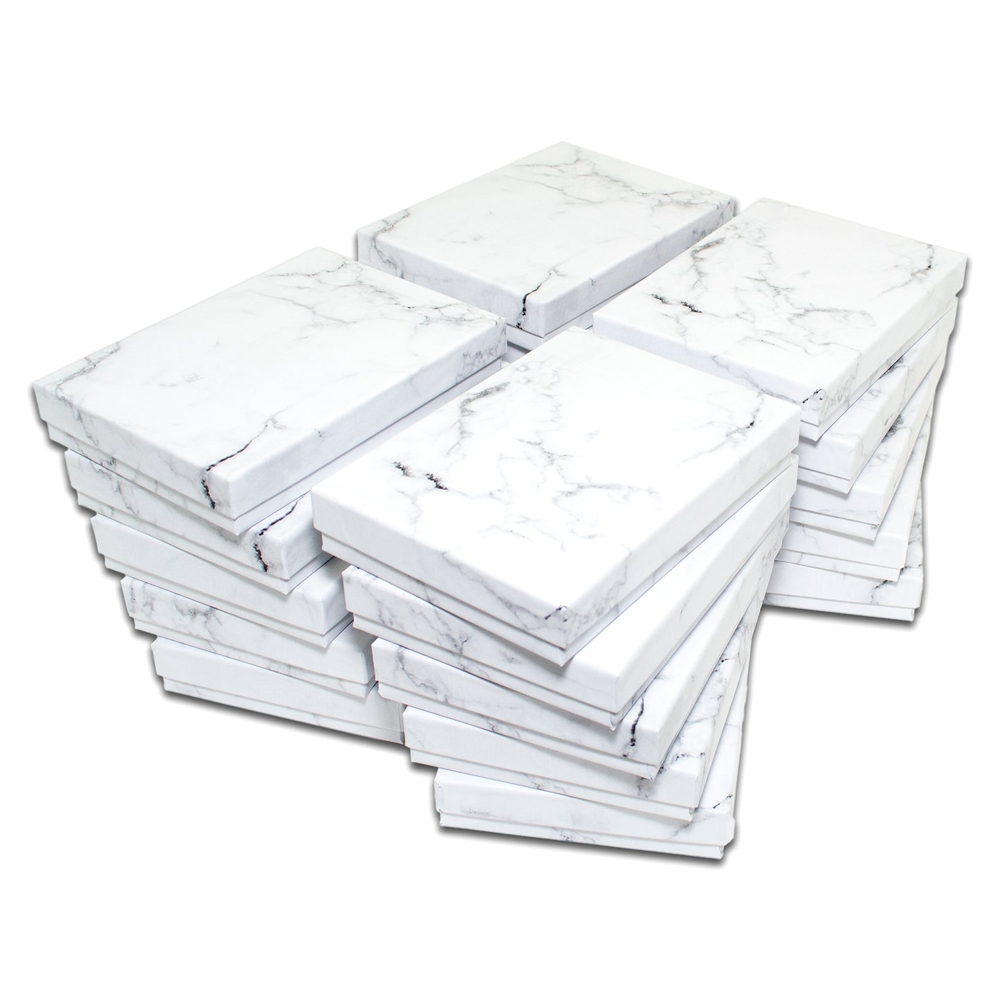 5 7/16" x 3 15/16" x 1" Marble White Cotton Filled Paper Box