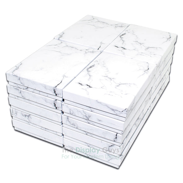 6 1/8" x 5 1/8" x 1 1/8" Marble White Cotton Filled Jewelry Boxes