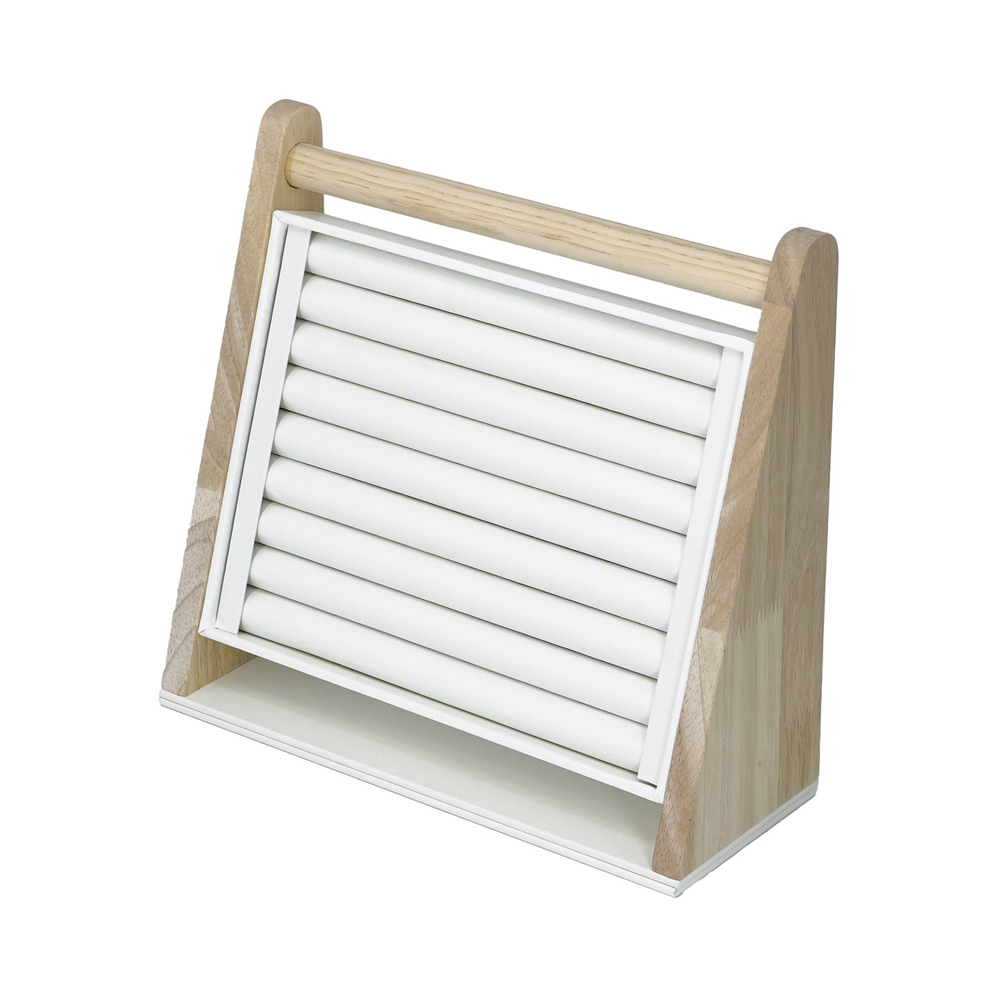 Natural Wood and White Leatherette Ring Jewelry Display Stand