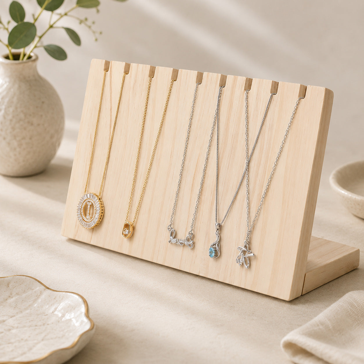 Natural Wood Necklace/Bracelet Jewelry Self-Standing Display