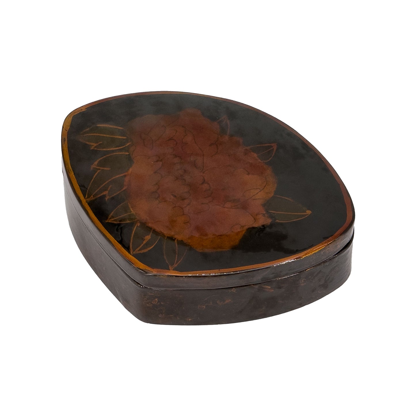 Nested Clam-Shaped Lacquer Trinket Box Set with Floral Design