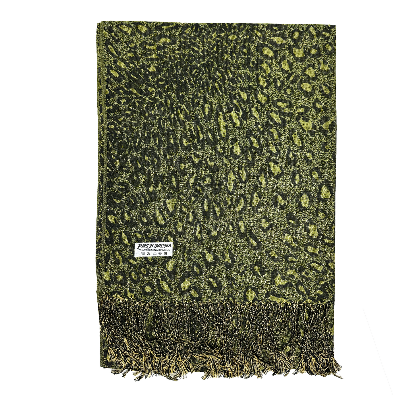 Pashmina Olive Green and Black Leopard Print Scarf