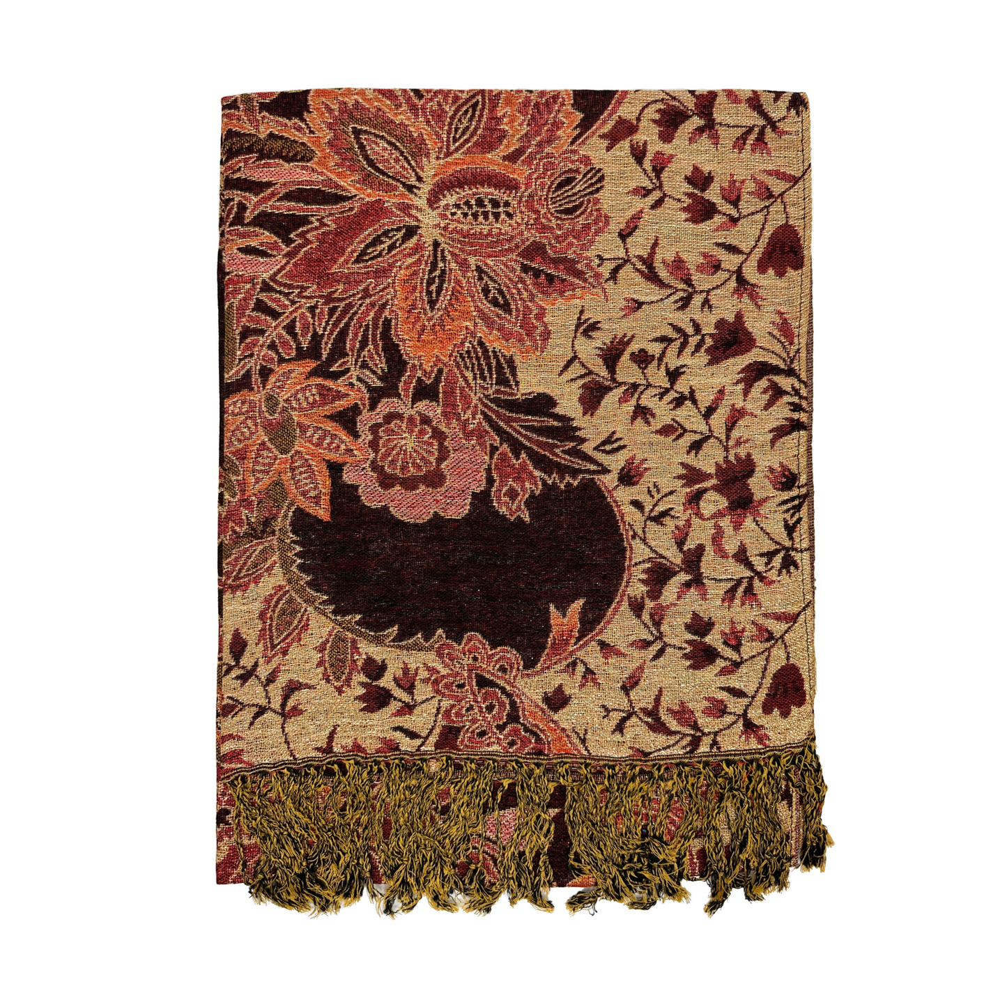 Pashmina Red and Tan Flower Pattern Scarf