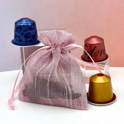 Pink Striped Weave Organza Drawstring Pouch Gift Bags