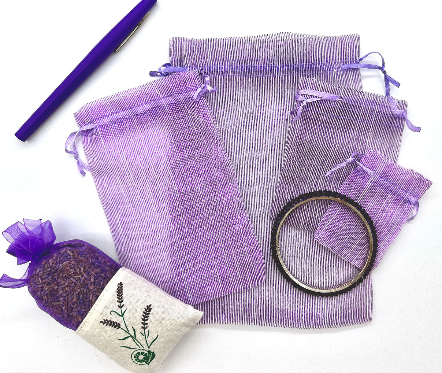 Purple Striped Weave Organza Drawstring Pouch Gift Bags