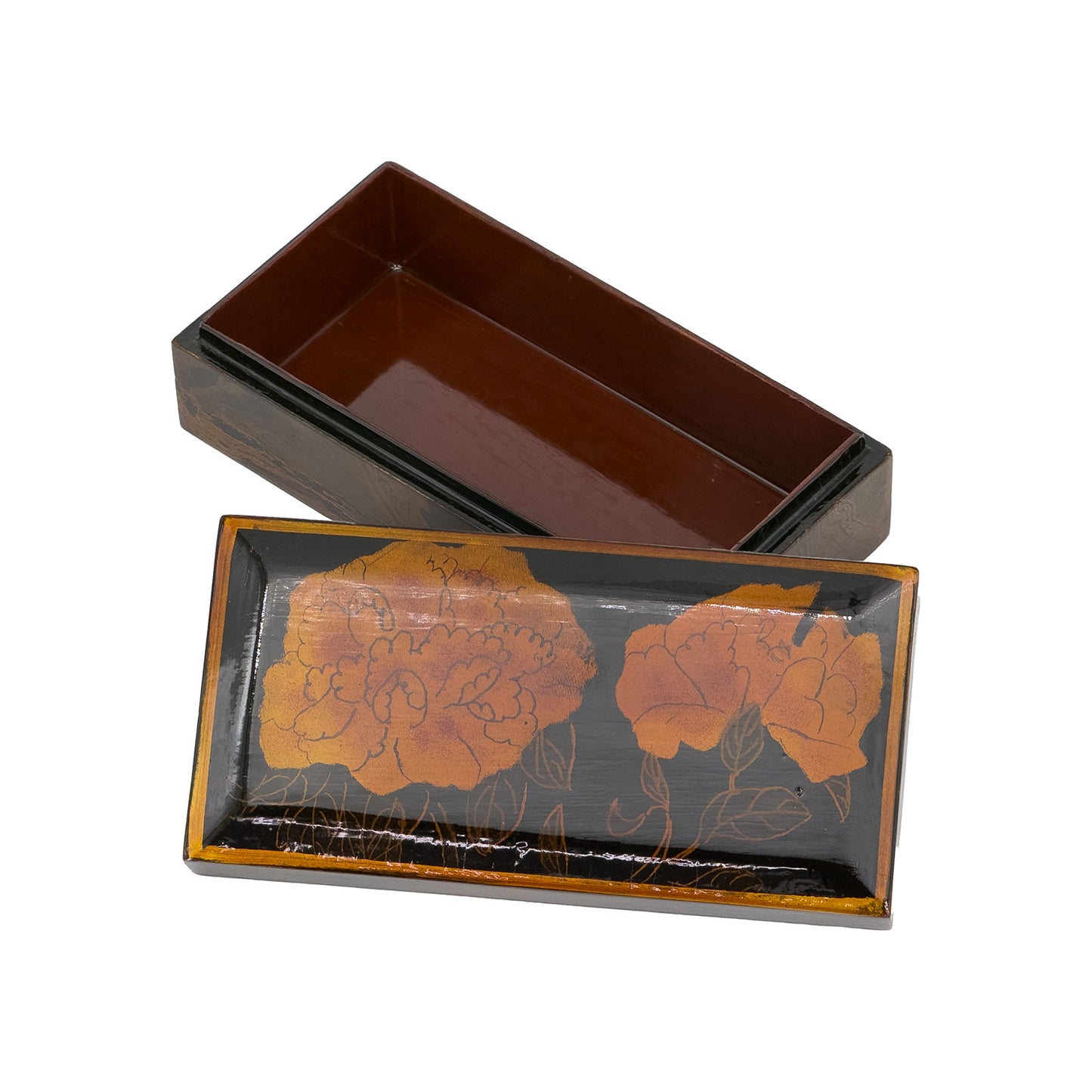 Rectangular Lacquer Trinket Box with Floral Design