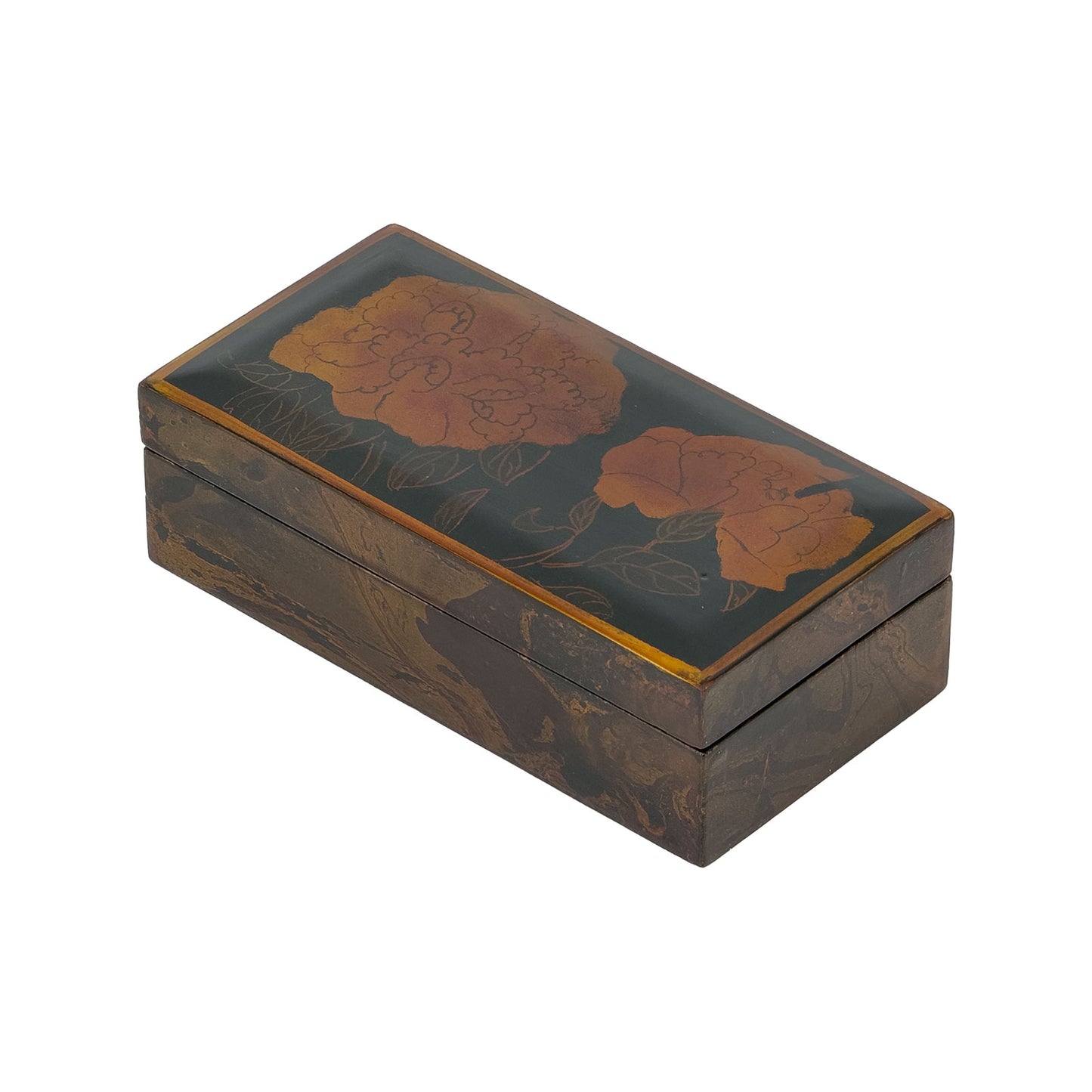 Rectangular Lacquer Trinket Box with Floral Design