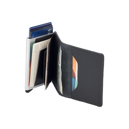 RFID Blocking Genuine Leather Pop-Up Card Holder Wallet