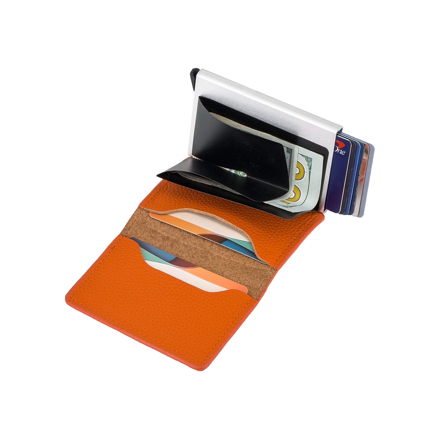 RFID Blocking Genuine Leather Pop-Up Card Holder Wallet