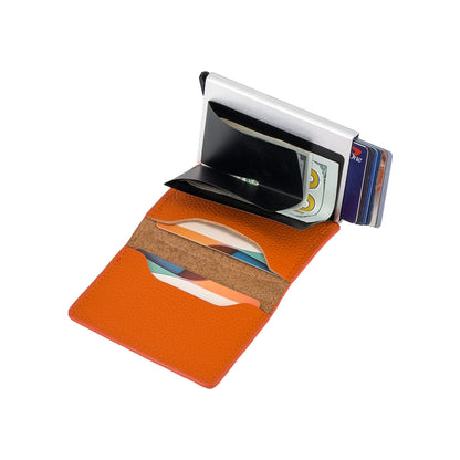 RFID Blocking Genuine Leather Pop-Up Card Holder Wallet