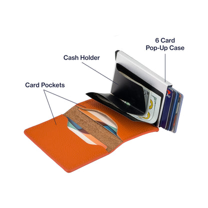 RFID Blocking Genuine Leather Pop-Up Card Holder Wallet
