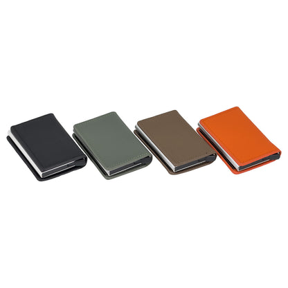 RFID Blocking Genuine Leather Pop-Up Card Holder Wallet
