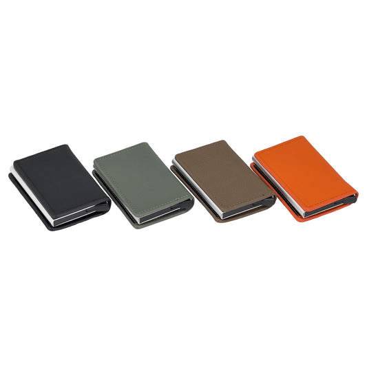 RFID Blocking Genuine Leather Pop-Up Card Holder Wallet