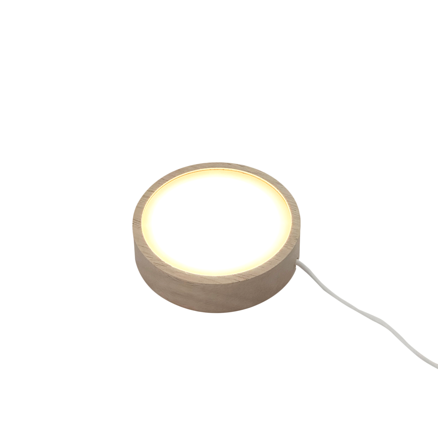 3 1/2" Round Wood Base White Diffused LED Light with Switch