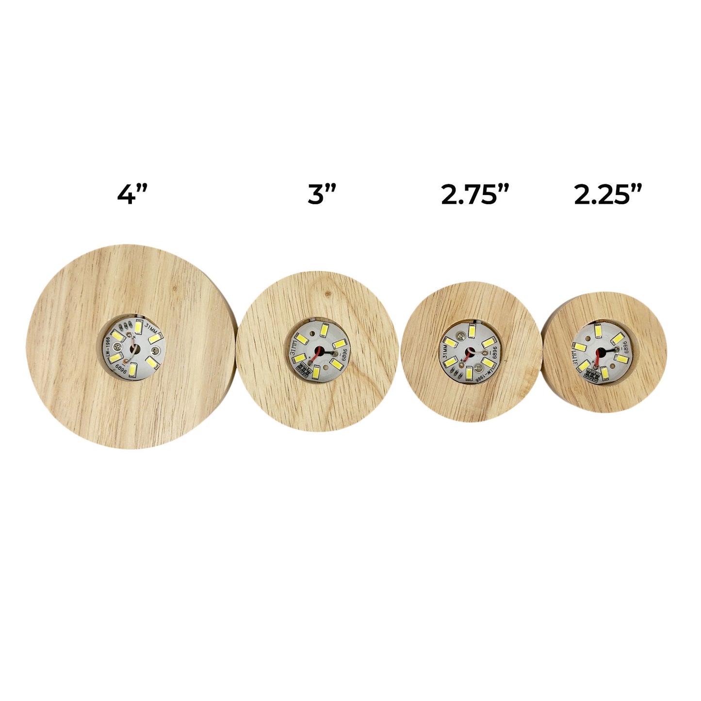 4" Round Wood Base White LED Light with Switch