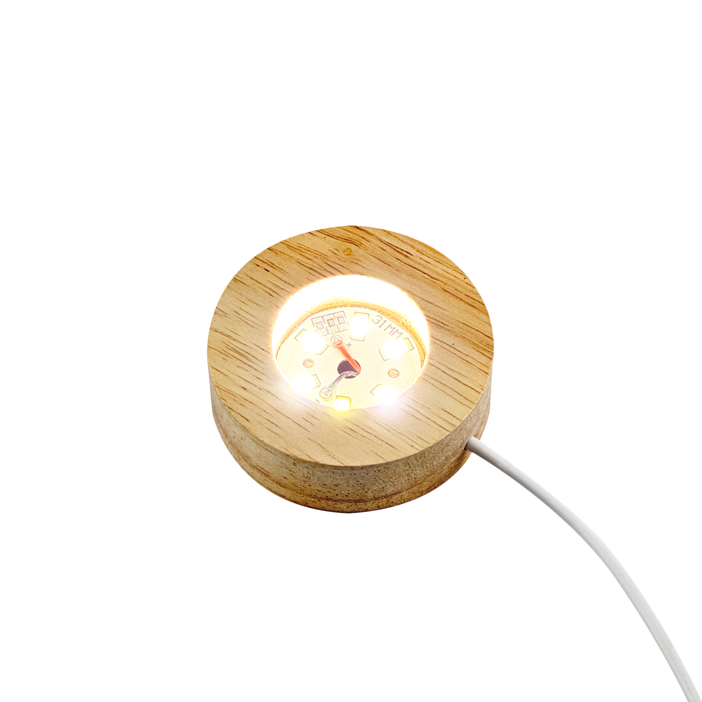 2 1/4" Round Wood Base White LED Light with Switch