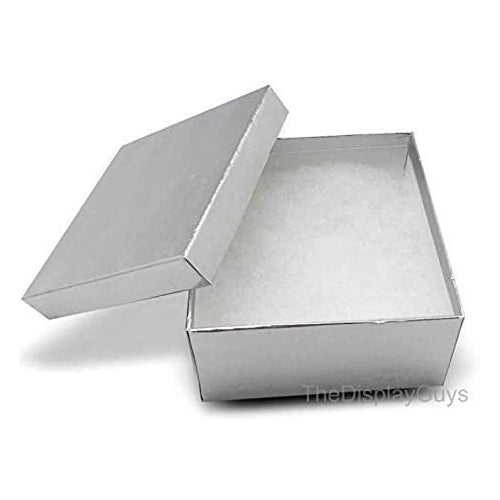 3 3/4" x 3 3/4" x 2" Silver Foil Cotton Filled Jewelry Boxes