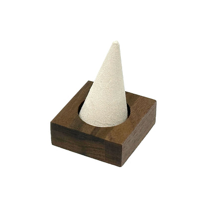 Single Finger Cream Microfiber Walnut Base Ring Display