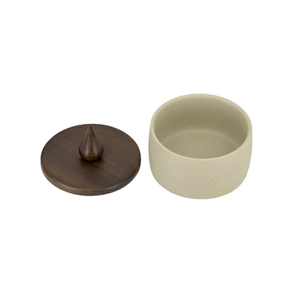 Stoneware Spice Jar Set with Walnut Wood Lids and Tray