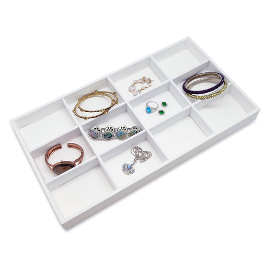 White Leatherette 12 Compartment Stackable Jewelry Tray