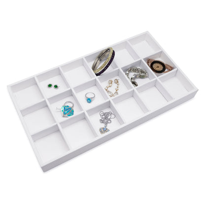 White Leatherette 18 Compartment Stackable Jewelry Tray