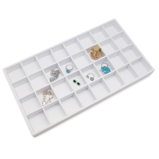 White Leatherette 32 Compartment Stackable Jewelry Tray