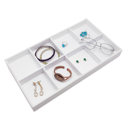 White Leatherette 8 Compartment Stackable Jewelry Display Tray