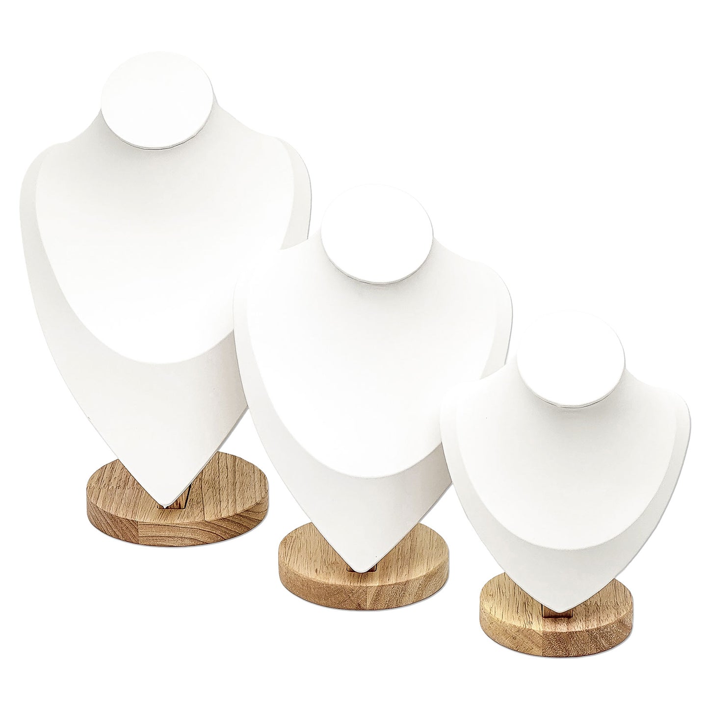 11 1/2" White Leatherette Wood Base Necklace Bust Display