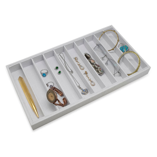 White Linen 10 Column Compartment Jewelry Display Tray