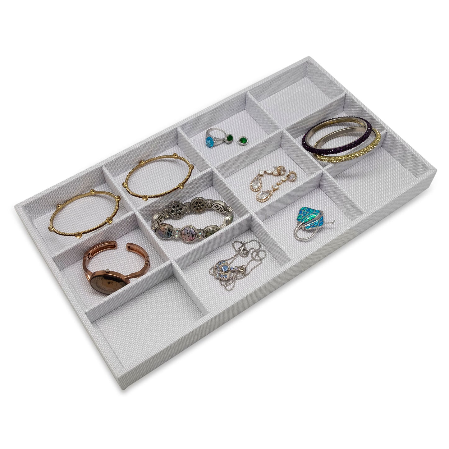 White Linen 12 Compartment Stackable Jewelry Tray