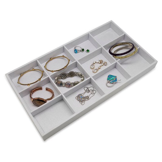 White Linen 12 Compartment Stackable Jewelry Tray