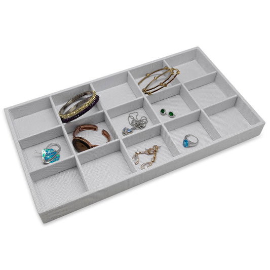 White Linen 15 Compartment Stackable Jewelry Tray