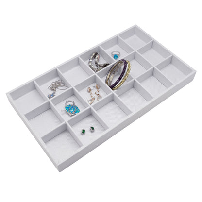 White Linen 18 Compartment Stackable Jewelry Tray