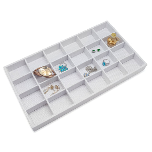 White Linen 24 Compartment Stackable Jewelry Tray