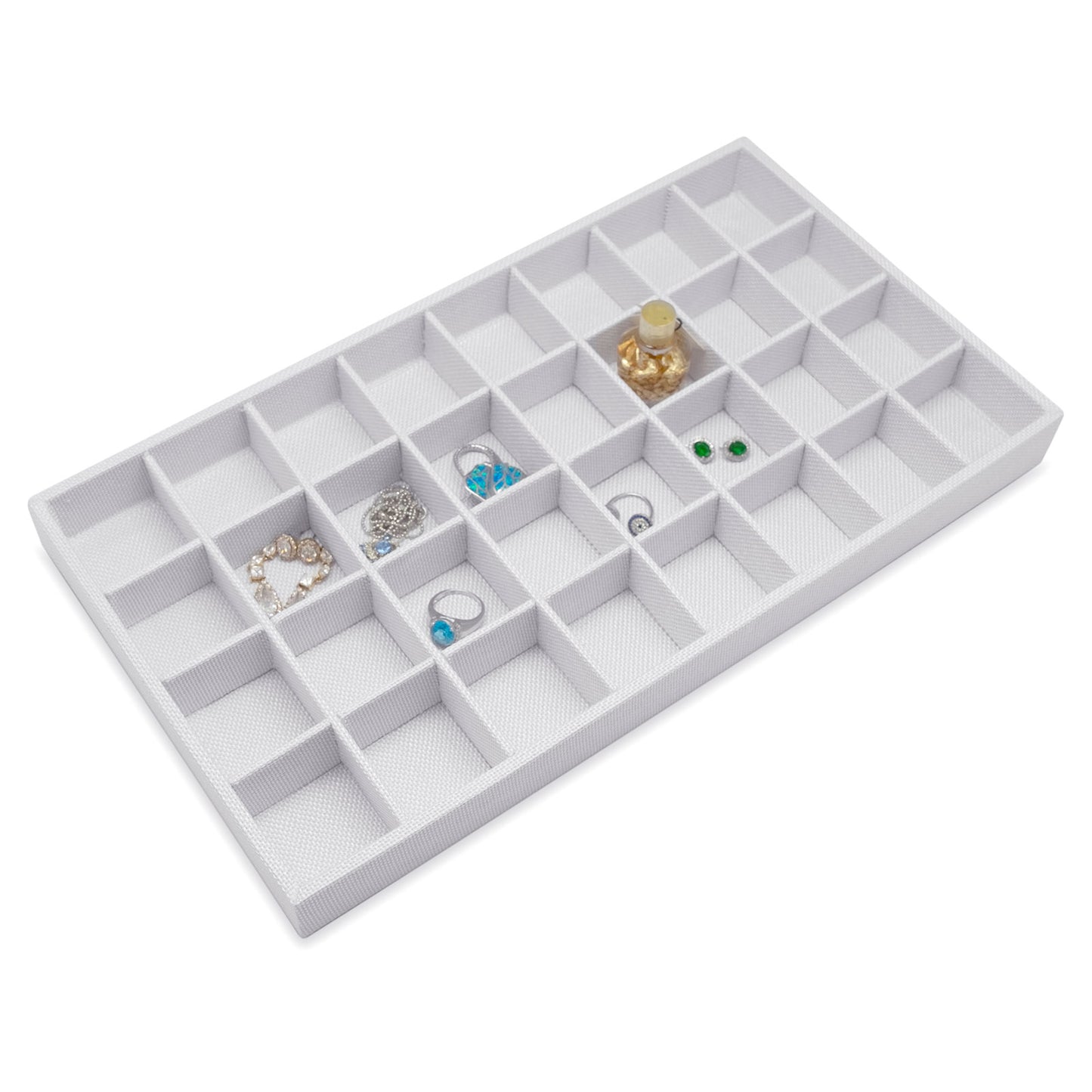 White Linen 32 Compartment Stackable Jewelry Tray