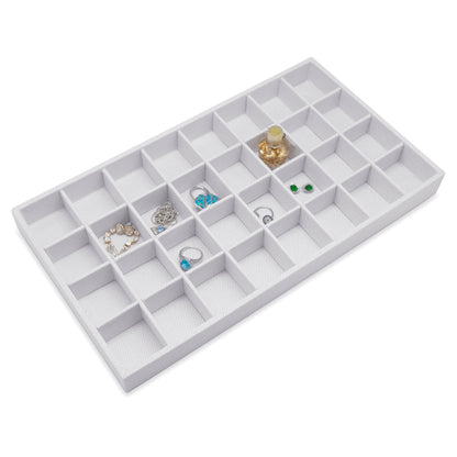 White Linen 32 Compartment Stackable Jewelry Tray