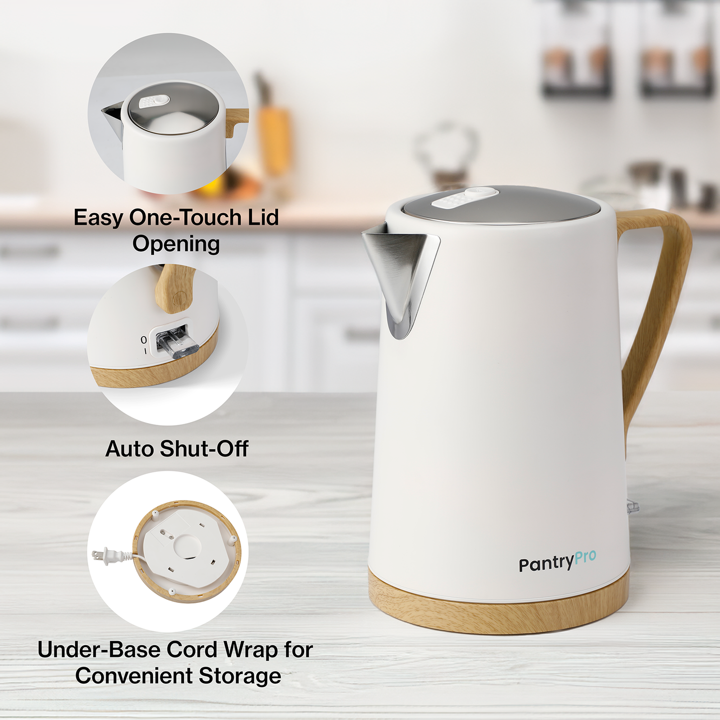 White PantryPro 1.7L Rapid-Boil Electric Kettle