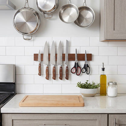 Oak Wood Wall-Mounted Magnetic Tool and Knife Block